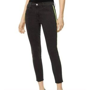 J Brand Jeans Womens 28 Mid Rise Neon Racing Stripe Crop Black Skinny Boho